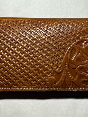 Patricia Nash Tooled Woven Leather Wallet in Cognac Brown